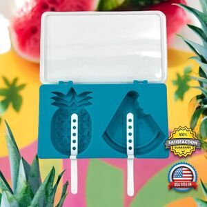 Watermelon & Pineapple Shaped Ice Pop Popsicle Mold w Reusable Popsicle Sticks